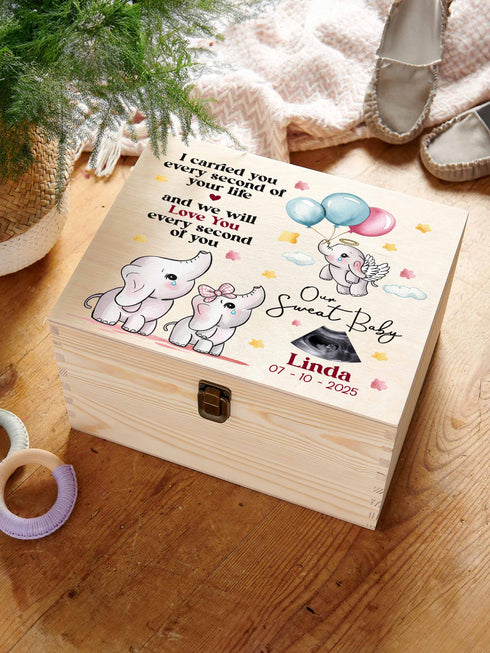 Personalized Baby Memorial Wooden Box – Our Sweet Baby Elephant Design